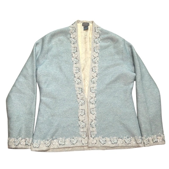 SIGRID OLSEN Womens Beaded Embroidered Wool Jacket M Blue White Trim - Picture 1 of 7